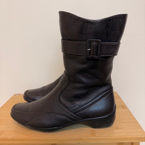 ECCO Brown Leather Mid-Calf Boots - Picture 2 of 10